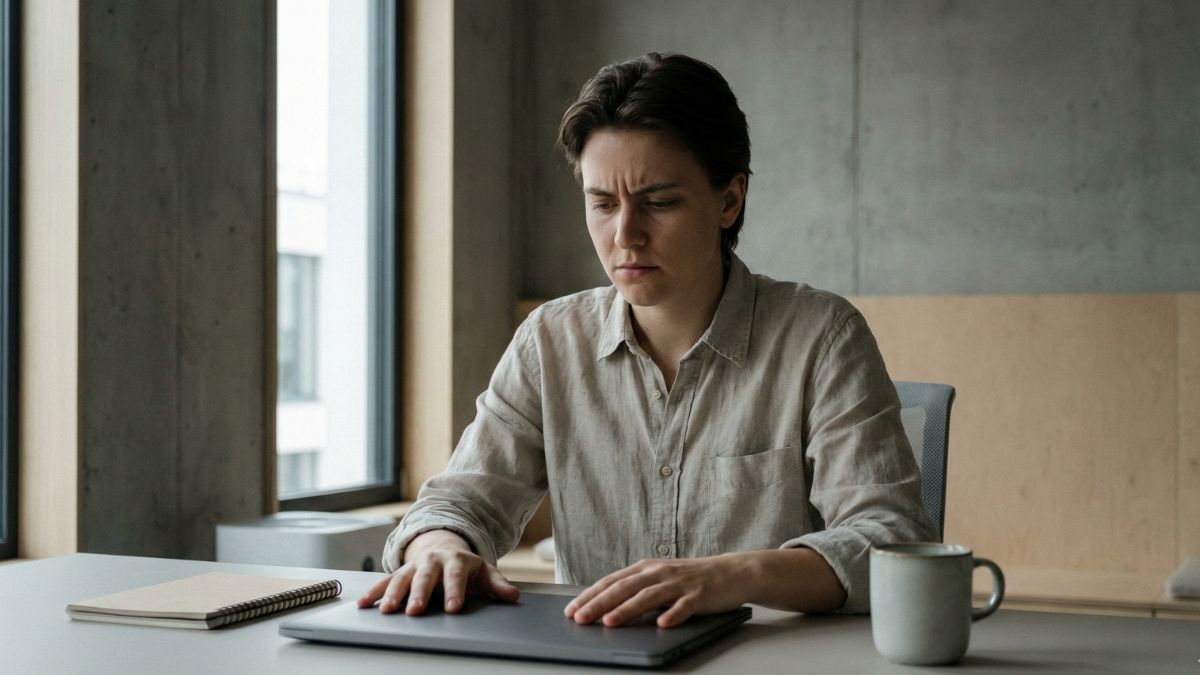 Persona en pausa reflexiva después de un logro importante