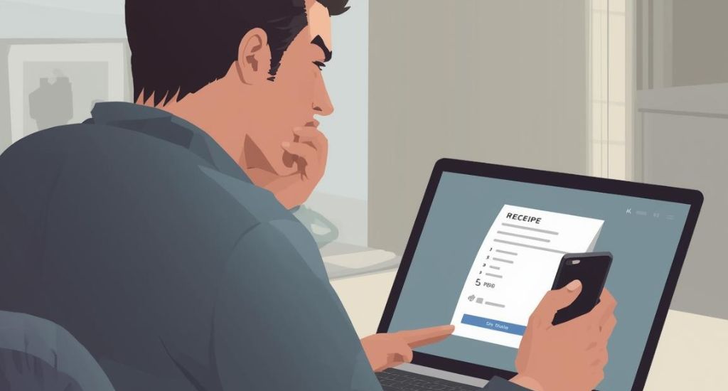 Persona revisando una transacción con sensación de duda e incomodidad