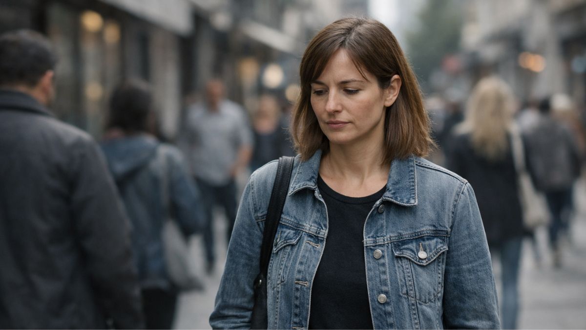 Persona caminando sola por una calle poblada, representando miedo a la crítica y al juicio social