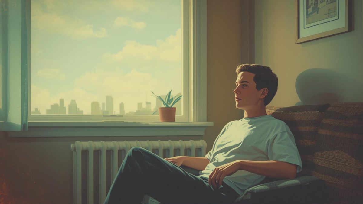 Ilustración vintage de una persona sintiendo apatía y falta de entusiasmo en su vida diaria.