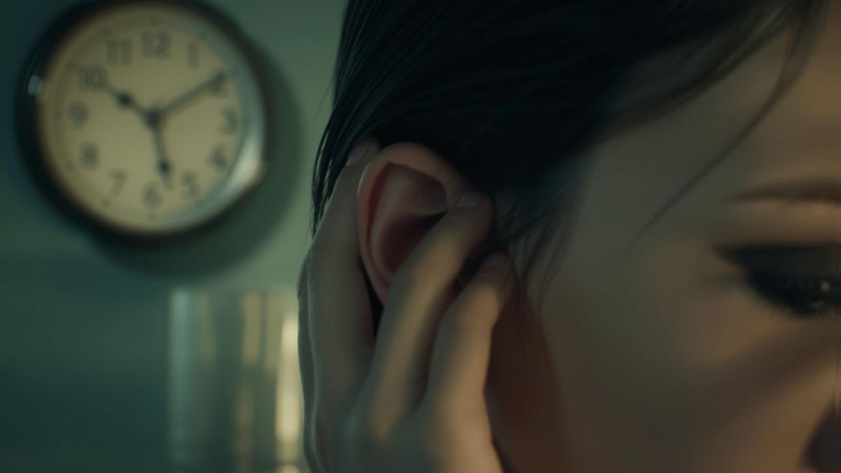 Ilustración vintage de una persona mostrando sensibilidad a ruidos pequeños, estilo preocupación controlada.