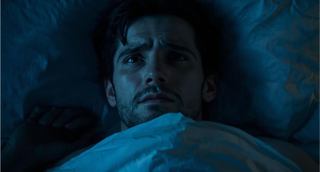 Persona despertando preocupada tras soñar con tragedias sin razón