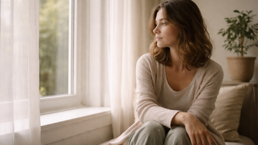 persona mirando por la ventana con expresión pensativa que refleja la sensación de que algo no está bien
